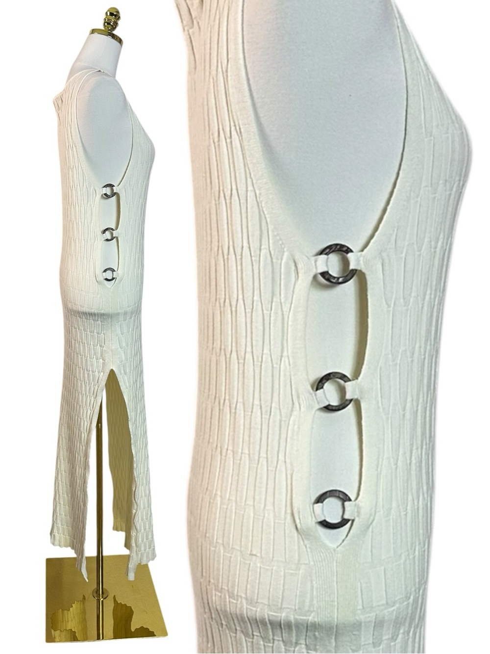 Free People Beachy Cut Out Bodycon Lilliana Midi Dress Coconut Milk Small NWT - Picture 8 of 11